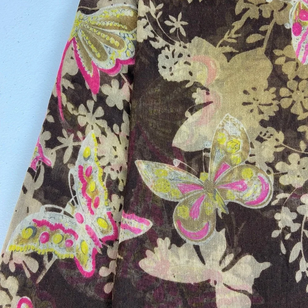 Charming Charlie Brown Butterfly Print Scarf with Pink and Yellow Accents - Picture 3 of 4